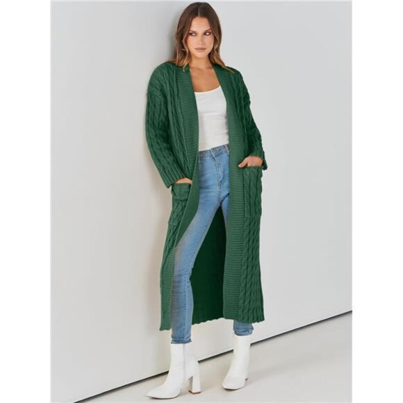 Womens Long Cardigan Sweaters Trendy Green - Picture 1 of 5